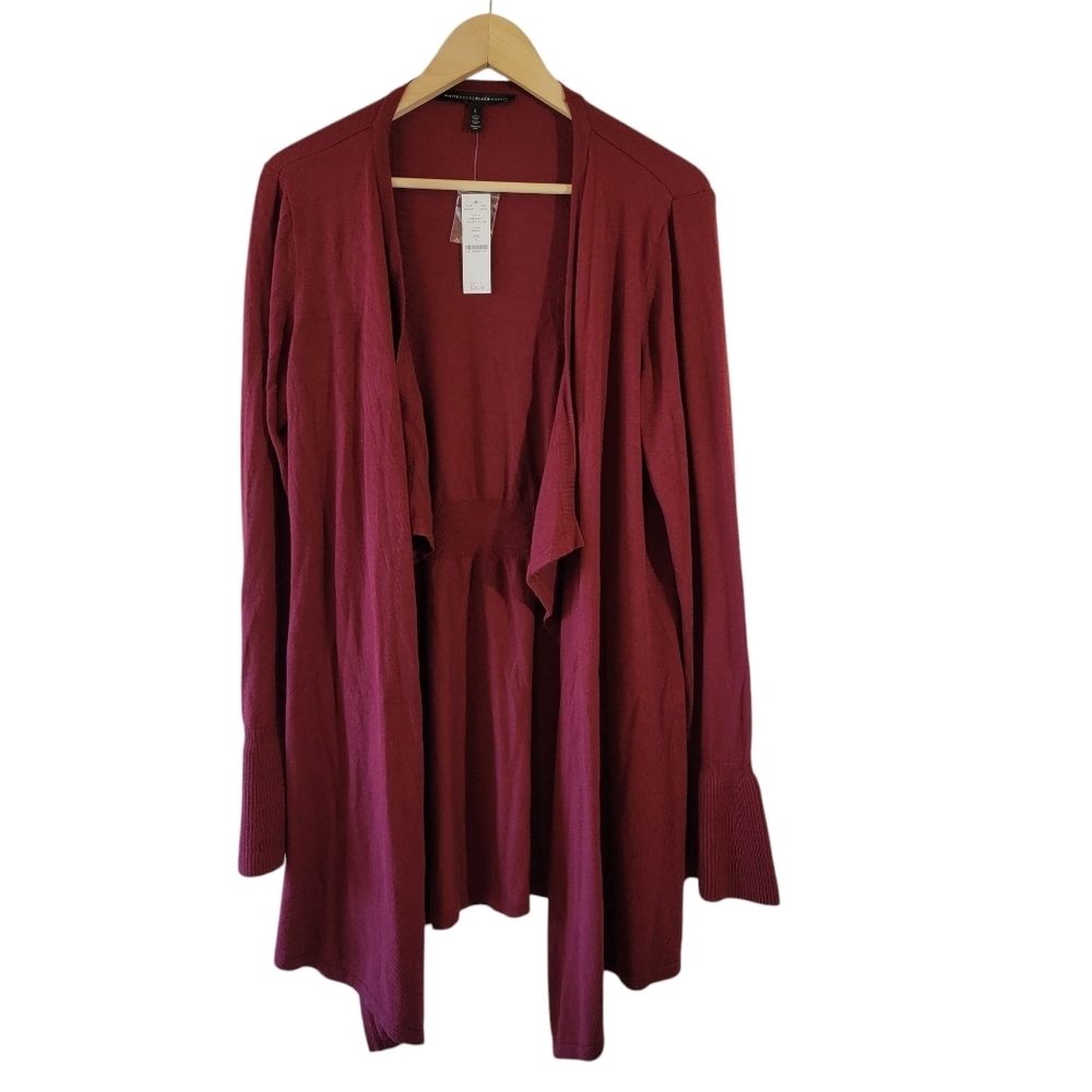 NEW WHBM Grenadine Open Front Waterfall Cardigan Sz L Cashmere Blend Lagenlook